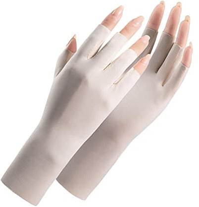 BBASILIYSD 2023 Sommer-UV-Schutz-Handschuhe, Halbfinger, Seide, dünne Finger, Sonnenschutz, atmungsaktive Fäustlinge, halbe L8M2 Eishandschuhe, beige, Einheitsgröße