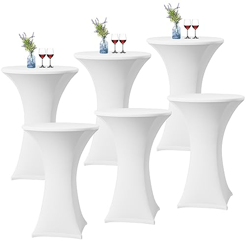 6er-Set Weiß Stretch Stehtisch Husse für Bistrotisch Ø 60-65 cm Spandex Stretch Tischdecke, Verstärkung im Fußbereich Für Hochzeit Geburtstagsfeier Bankett Stehtische und Bistrotische(60×110cm,Weiß)