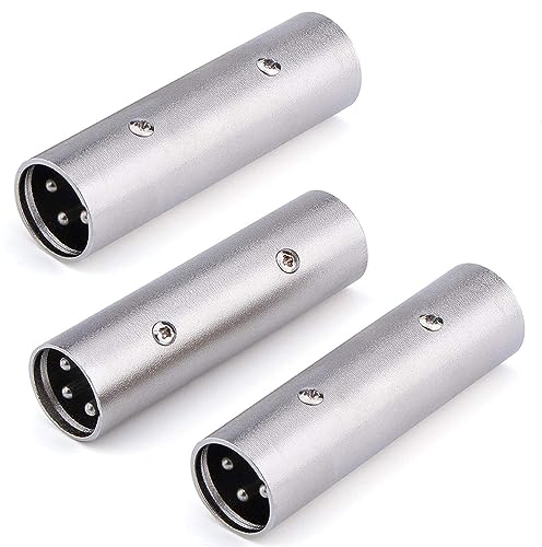 Greluma 3 pezzi Adattatore per cambio di genere da XLR a XLR,accoppiatore connettore XLR da maschio a maschio a 3 pin compatibile con microfono,mixer