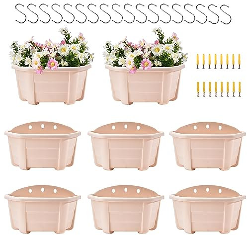 ORIMERC Pflanzgefäße zum Aufhängen an der Wand, Kunststoff, Retro-Stil, Geländer, hängende Pflanzgefäße, Pflanzen, Blumen, Kunststofftöpfe, Körbe für Balkon, Zaun, Garten, Outdoor, Innenbereich,