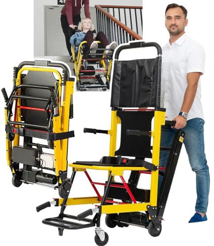 Sube-escaleras Eléctrico sobre Orugas, Silla De Ruedas Plegable para Subir Escaleras para Personas Mayores Discapacitadas, Silla Elevadora De Escaleras De Aleación De Aluminio, Carga 160 Kg,Yellow