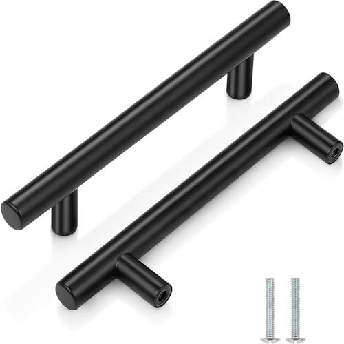 2 Pack Kitchen Cupboard Handles Stainless Steel Kitchen Door Handles Brushed Cabinet Handles Wardrobe Drawer (2 Pack Black, Hole Centre 96mm)
