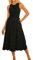 GRACE KARIN Ärmellose Damen Sommerkleider Gesmokte Taille Gestreiftes Maxikleid Patchwork Häkelarbeit Aline Fließendes Kleid Schwarz