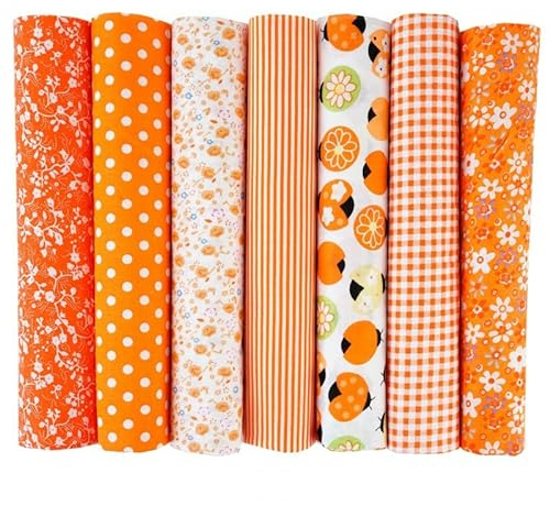 Baumwollstoff Stoffpakete,7 Stück 25 x 25cm Stoffe zum Nähen Patchwork DIY Stoffpaket DIY Baumwolltuch Meterware Stoffe Stoffreste Stoffpaket für Kleidung,Bettwäsche,Vorhänge,Tischdecken - Orange