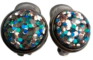 Glitzer Konfetti türkis rosa Ohrclips mit Polster Edelstahl