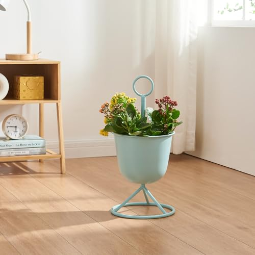 [en.casa] Blumenständer Alphen Blumentopfständer mit 1 Pflanztopf Blumentopfregal Pflanzenständer Blumentopfhalter Metall 48xØ23cm Hellblau