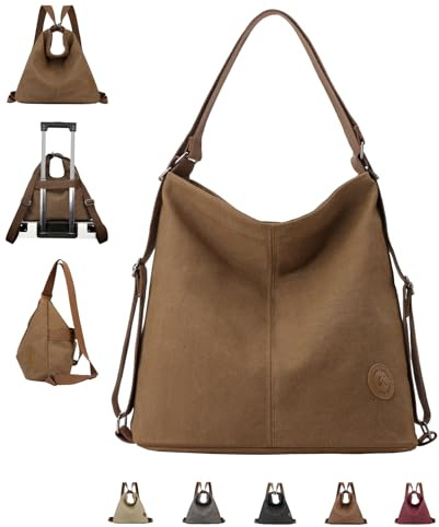 DUOL COOS Große Tragetasche, wandelbarer Rucksack, Geldbörse für Damen, mit Reißverschlusstaschen, Segeltuch, Umhängetasche, Hobo-Tasche, 4-in-1