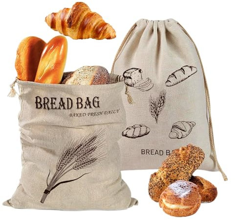 2 Pcs Natural Linen Bread Bags, 40x30 Cm Reusable Bread Storage Bags To Keep Bread Fresh Eco Friendly Food Storage Bags
