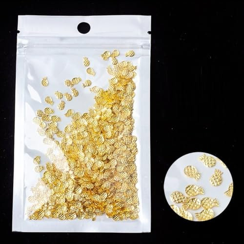 qbodp 1000 Stück Kleine Goldene Nagel Charms Modische Nageldekoration Nagelornamente, Ananas Anhänger Für Nägel, Nagelzubehör Nagelkunst Dekorationszubehör