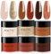 Aokitec 6 Colours Dip Powder, Nail Dipping Powder for Nail Starters, Nail Powder for Dip Nail Art DIY French Nails, Easy to Use, No Nail Lamp Needed, Brown Orange Glitter Colours