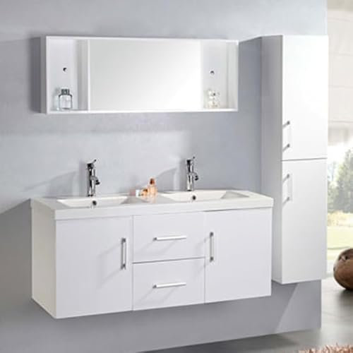 Simba Srl Badezimmermöbel 120 cm mit Säule und Doppelwaschbecken - White Malibu