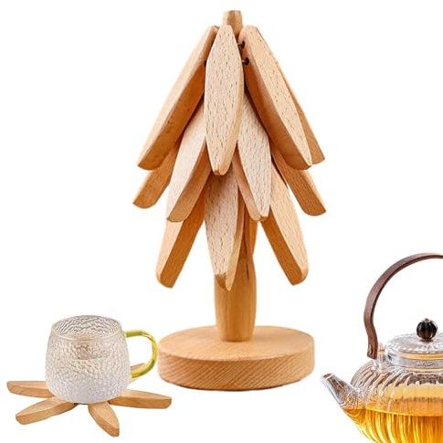 Dessous De Plat De Cuisine en Bois, Wooden Trivet for Hot Dishes, Dessous De Plat Pliable en Forme d'arbre, Coussinets Pliables Résistants À La Chaleur en Forme d'arbre, Dessous De Plats en Bambou