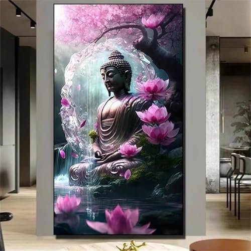 Peinture Diamant Adulte Grand Format Lotus Violet Zen, Diamond Painting Adulte XXL, DIY Broderie Diamant Painting Kit pour Enfant Débutants Murale Décor Square Drill 50x100cm