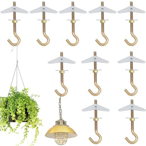 JAONLD 10 Piezas Taco Plegable con Resorte M6 x 85 mm Taco Articulado de Acero al Carbono Gancho de Techo con Taco Taco Hueco para Plantas Colgantes