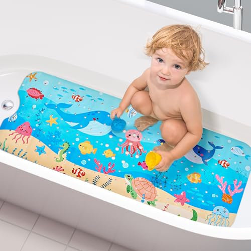 WELTRXE Tapis de Douche Antidérapant 100x40cm, Tapis Antidérapant Baignoire sans BPA, Tapis de Bain Bébé en PVC