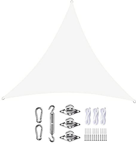 Voile d'ombrage triangulaire imperméable, coupe-vent et anti-UV, pour terrasse, pelouse, terrasse, 4,2 x 4,2 x 4,2 m, blanc