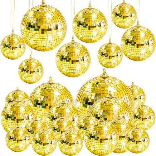 Kepfire 17 Stück Gold Spiegelkugel Discokugel Hängende Discokugeln für Weihnachtsbaum, Musikparty, Bühne, Hochzeit, Heimdekoration