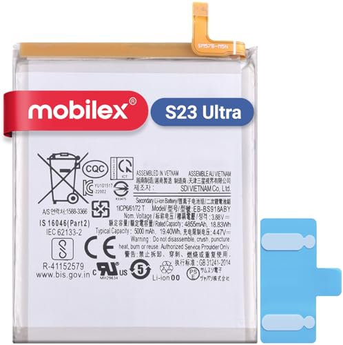 MOBILEX® Batteria per Samsung Galaxy S23 Ultra (EB-BS918ABY) | Ricambio interno | 5000mAh - OEM | Capacità originale