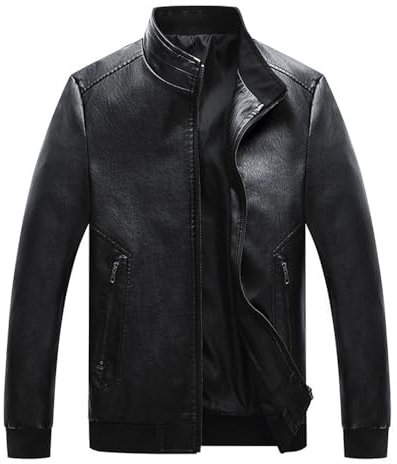 PANVER Langarm Jacke Herren Jugend All-Match Vintage Übergangsjacke Casual Gutaussehend Mode Motojacke Slim Fit Persönlichkeit Trend Kunstlederjacke A-Black 7XL