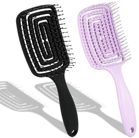 Lot de 2 brosses à crêper sans tirer - Avec spirale unique - Professionnel - Utile - Sans tirer - Cheveux longs - Pour femmes, hommes, enfants - Pour boucler les cheveux longs