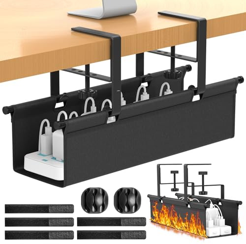 REFLYING 37cm Organizador Cables Escritorio, Bandeja Cables Escritorio sin Taladro, Recoge Cables Escritorio para Mesa de Pie, Cable Management en la Oficina o en Casa, Negro