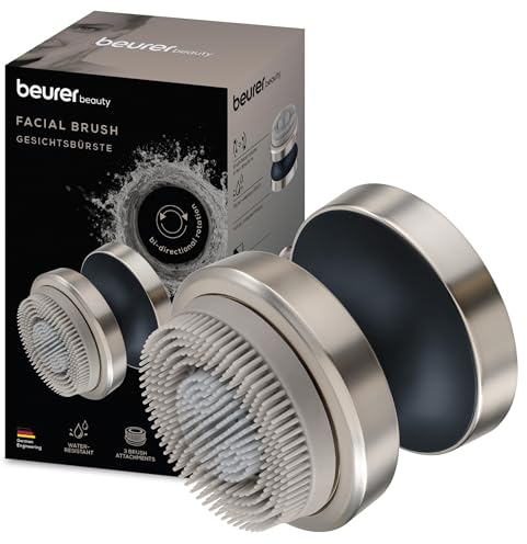 Beurer FC 59 Dual elektrische Gesichtsbürste für porentiefe Reinigung, 3 Aufsätze (Silikon, Sensitiv, Exfoliation), 2 Intensitätsstufen, wasserfest, mit Akku, Gesichtspflege-Gerät für alle Hauttypen