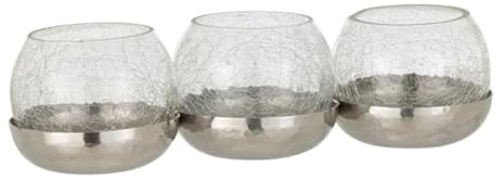 Photophore Verre Craquelé 3 Boules 27cm Argent