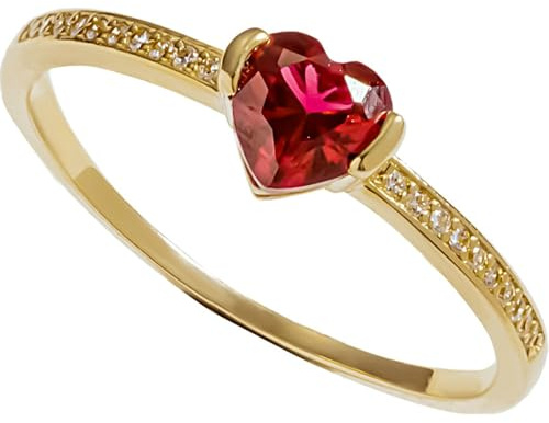 Skcess 14 Karat Gelbgold Engagement Ring Rubin Rot, Damenring Gold mit Herzförmigem Zirkonia Größe 61 (19.4)