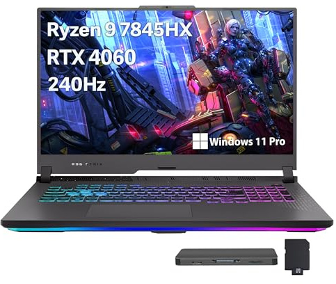 ASUS ROG Strix G17 17.3 QHD 240Hz Gaming Laptop, AMD Ryzen 9-7845HX, 64GB DDR5, 2TB PCIe SSD, GeForce RTX 4060 GDDR6, RGB Backlit Keyboard, Wi-Fi 6E, Win11 Pro, Gray, 1TB Docking Station Set