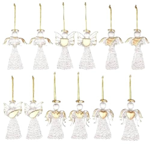 12 Stück Glas Engel Weihnachtsbaum Ornamente Klar Mini Weihnachtskugel für Festliches Dekor - Elegante Retro Glas Ornamente