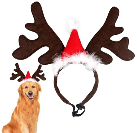Serre-tête en Bois de cerf pour Chien – Chapeau de Père Noël et Renne