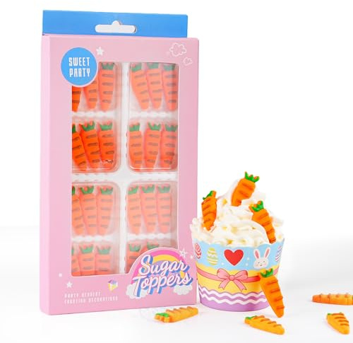 Décorations Comestibles de Pâques - 24 Carottes en Sucre Glacé pour Gâteaux et Cupcakes | Décoration de Table & Chasse aux Œufs (Décorations de Pâques à Manger)