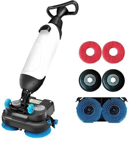 ZHIXUMM Autolaveuse-SéCheuse AutoportéE De 43 Cm (17 Pouces), Polisseuse, Nettoyeur, Lustreuse Et Machine à Laver éLectrique avec Tampons RéUtilisables, Batterie De 90 à 120 Minutes, 350 TR/Min White
