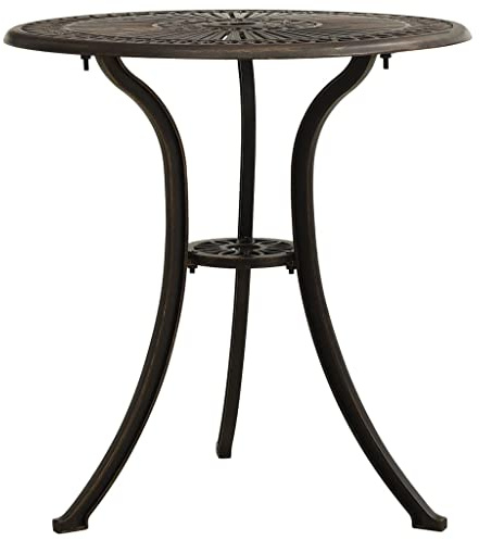 Foknhdi Gartentisch Bronzen 62x65 cm aus Aluminiumguss mit Schirmloch, Kleiner Tisch für Balkon, Terrasse & Camping, Robustes Outdoor-Möbel mit dekorativer Platte für Drinks & Snacks