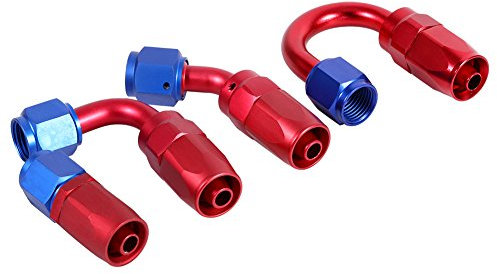 Qiilu AN6 Racing Öl/Kraftstoffleitung Schlauchende Swivel Male Fitting Adapter Blau Rot Farbe(AN6-0°)