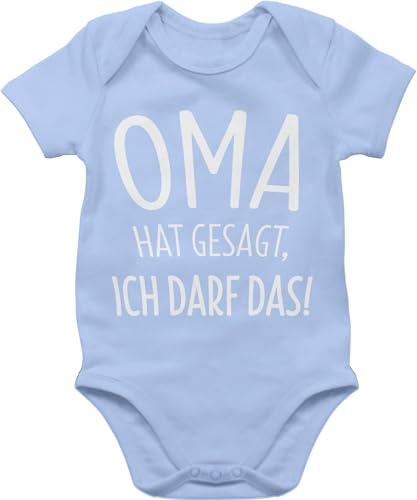 Baby Body Junge Mädchen - Sprüche - Oma hat gesagt ich darf das - 6/12 Monate - Babyblau - babybody+oma+hat+gesagt+ich+darf+das babymode witzig spruch grandma bodys babybody mit sprüchen spruche