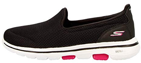Skechers Women's GO Walk 5 Slip On Trainers, Black Textile Hot Pink Trim, 3.5 UK