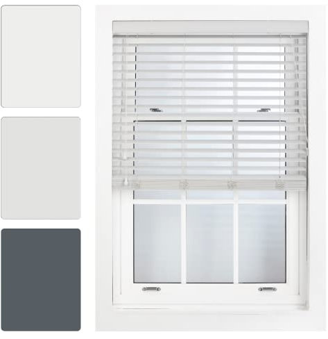FURNISHED Grey Faux Wood Venetian Blinds 50mm Easy Fit Trimmable Child Safe Home Office Window Blinds, 180cm x 150cm