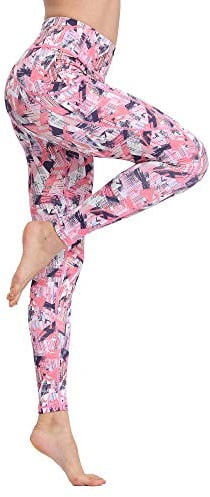 FLYILY Femmes Imprimé Pantalon de Yoga,Legging de Sport pour Femme Slim Fit Taille Haute Opaque Fitness Course Collants Compression