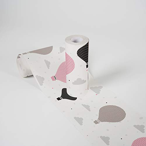 A.S. Création selbstklebende Bordüre - Papierbordüre mit kinderfreundlichen Motiven in Rosa, Grau und Schwarz - auf 5,00 m x 0,15 m je Rolle