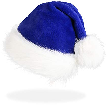 CCINEE Weihnachtsmütze für Erwachsene, blaue Plüsch-Weihnachtsmannmütze, Samt-Weihnachtsmütze für Heimdekoration, Partyzubehör