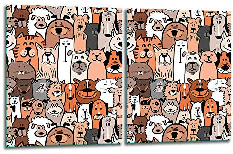 TMK | Herdabdeckplatten Set 2x40x52 cm Ceranfeld Abdeckung Glas Spritzschutz Abdeckplatte Glasplatte Herd Ceranfeldabdeckung Deko Schneidebrett | Katze Hund