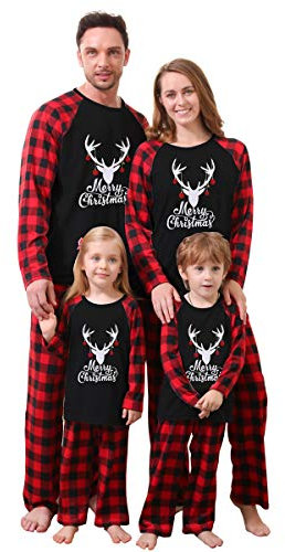 Zoerea Natale Pigiama Famiglia Set Mamma papà Bambino Neonato Pagliaccetto Pigiami da Notte Due Pezzi Cotone Manica Lunga T-Shirt e Pantaloni Donna,M