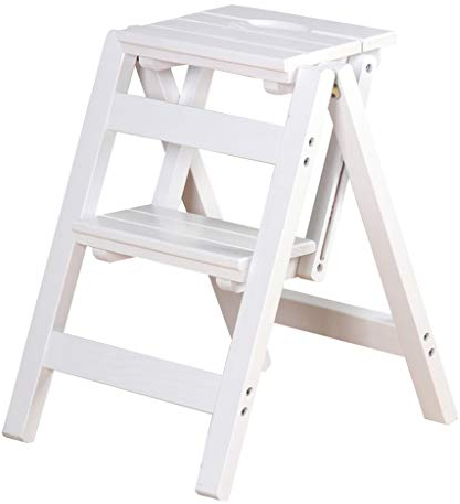 ZHZ-DT Heces Escalera Plegable Taburete de Madera 2 Pasos multifunción Plegable Silla Escaleras Rack sillas Plegables Escalera Escalera de Inicio Biblioteca Cocina, Blanca