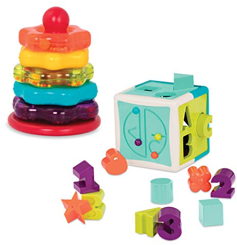 Battat Motorikwürfel und Stapelturm mit Buchstaben, Zahlen – Motorikspielzeug, Steckspiel, Activity Center, Lernspielzeug – Kinder Baby Spielzeug ab 1 Jahr