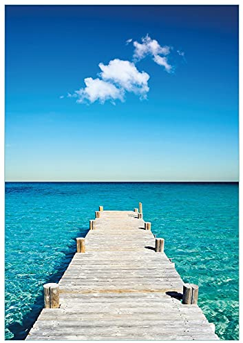 Wallario Glasbild Steg am tropischen Meer - 70 x 100 cm Wandbilder Glas in Premium-Qualität: Brillante Farben, freischwebende Optik