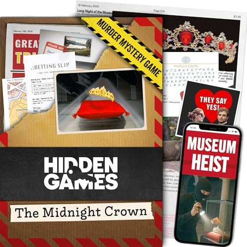 Hidden Games – The Midnight Crown – Murder Mystery Cold Case Game | A mysterious museum heist. Real evidence, audio & online clues, detective work at home. 1-6 players, age 14+