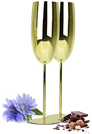 Sendez 2 Champagne Flutes 270 ml Stainless Steel Gold Champagne Flutes Champagne Glass Prosecco Glass