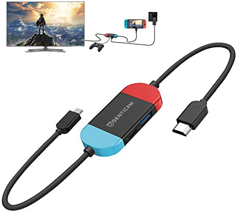 SENTICAM Switch TV Dock für Nintendo Switch/Switch OLED, Portable Reise Docking Station Ersatz mit HDMI und USB 3.0 Port, Switch TV Kabel (Multicolor)