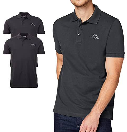 Kappa VENIST Men's Polo Shirt in Pack of 2 | Polo Shirt with Logo Print | Basic Polo Shirts for Men | Short-Sleeved Polo for Sports, Leisure and Office, Asphalt, L